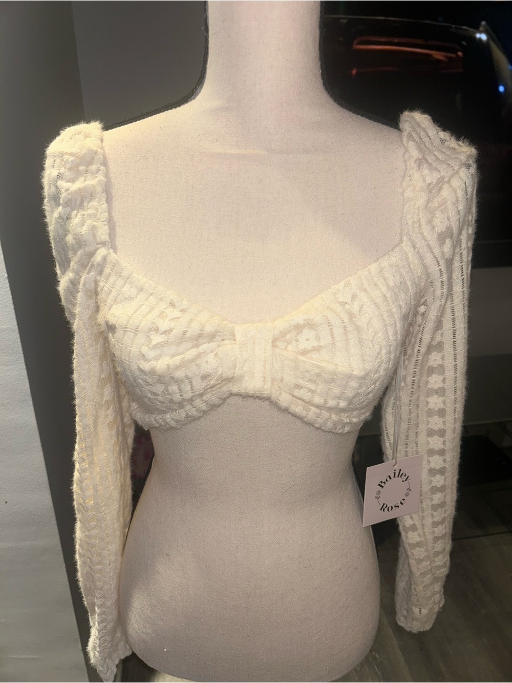 Bailey Rose Cream Off-Shoulder Knit Crop Sweater